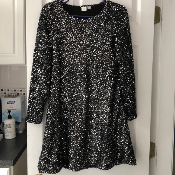 black sequin swing dress
